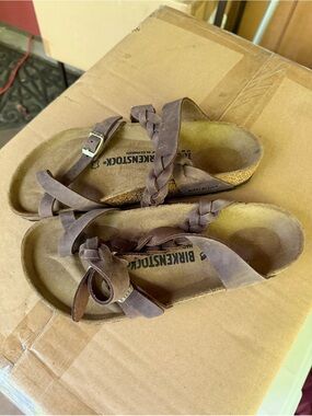 Birkenstock Yara Braided Sandals Womens EU 38 US 7 Brown Leather Ankle Strap